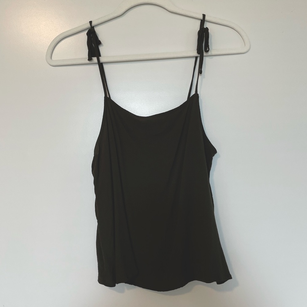 Dark Green Flowy Tank with Tie Straps
